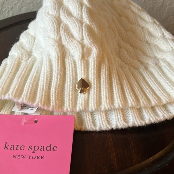 Kate Spade: French Cream Cable Knit Beanie/Hat - Picture 9 of 16